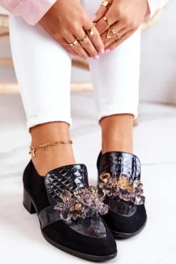 Sale Boto Zamszowe Półbuty Z Ozdobą Czarne Davine