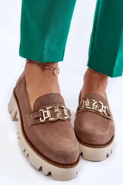 Discount Laura Messi Zamszowe Półbuty Z Ozdobą 2489 Brązowe Brązowy