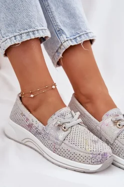 Artiker Zamszowe Półbuty Ze Skóry Naturalnej Na Platformie 56C2104 Szare