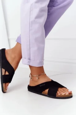 New Big Star Shoes Zamszowe Profilowane Klapki Big Star HH274640 Czarne