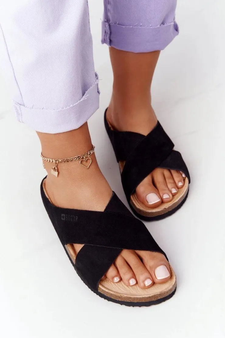 New Big Star Shoes Zamszowe Profilowane Klapki Big Star HH274640 Czarne