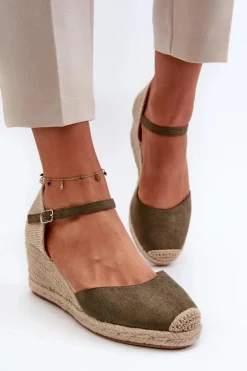Boto Sandały Na Koturnie*Zamszowe Sandałki Espadryle Na Koturnie Zielone Cammer
