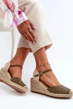 Boto Sandały Na Koturnie*Zamszowe Sandałki Espadryle Na Koturnie Zielone Cammer
