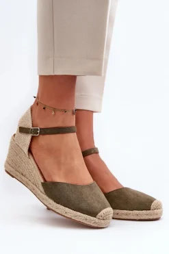 Boto Sandały Na Koturnie*Zamszowe Sandałki Espadryle Na Koturnie Zielone Cammer