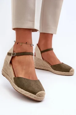 Boto Sandały Na Koturnie*Zamszowe Sandałki Espadryle Na Koturnie Zielone Cammer