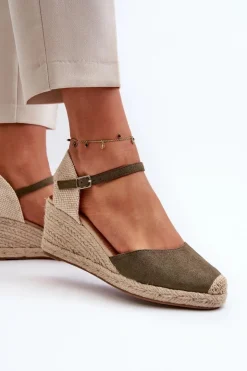 Boto Sandały Na Koturnie*Zamszowe Sandałki Espadryle Na Koturnie Zielone Cammer