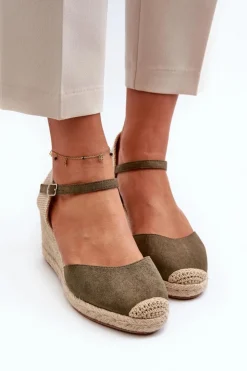 Boto Sandały Na Koturnie*Zamszowe Sandałki Espadryle Na Koturnie Zielone Cammer