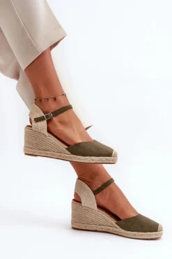 Boto Sandały Na Koturnie*Zamszowe Sandałki Espadryle Na Koturnie Zielone Cammer
