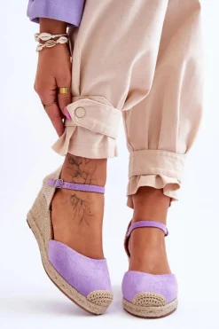 Sale Boto Zamszowe Sandałki Espadryle Na Koturnie Fioletowe Cammer