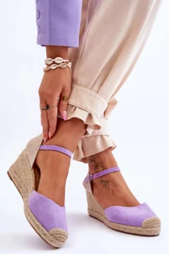 Sale Boto Zamszowe Sandałki Espadryle Na Koturnie Fioletowe Cammer