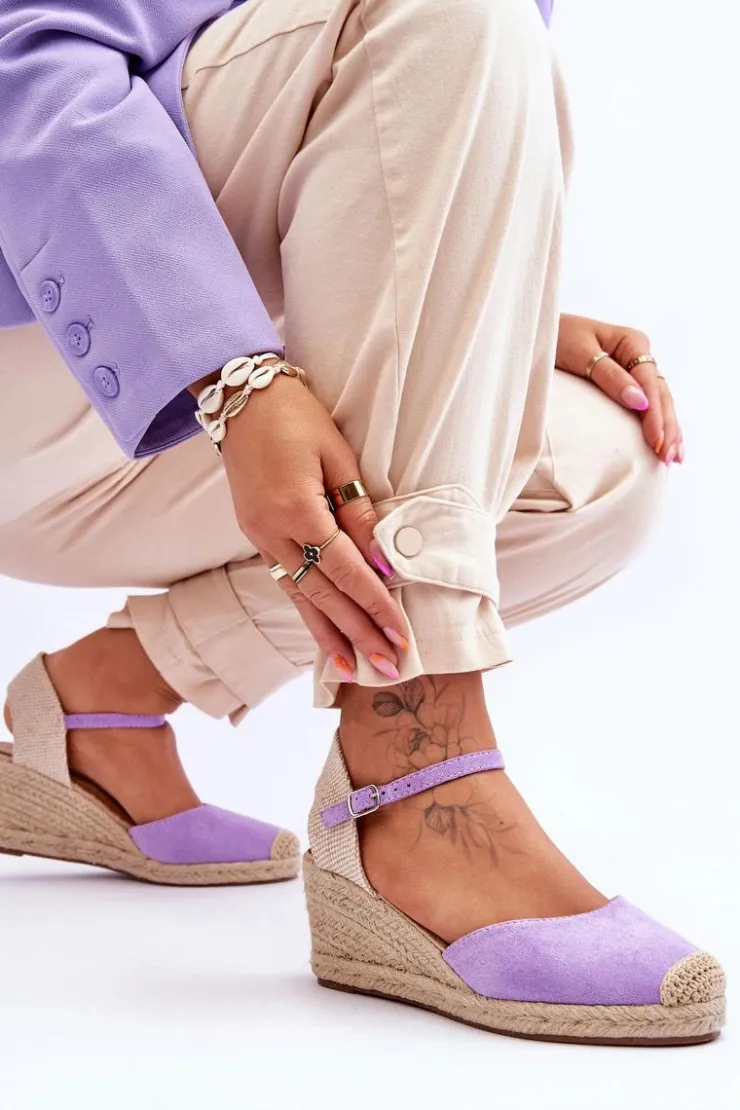 Sale Boto Zamszowe Sandałki Espadryle Na Koturnie Fioletowe Cammer