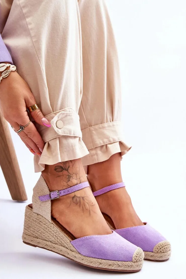 Sale Boto Zamszowe Sandałki Espadryle Na Koturnie Fioletowe Cammer