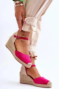 Best Boto Zamszowe Sandałki Espadryle Na Koturnie Fuksja Cammer