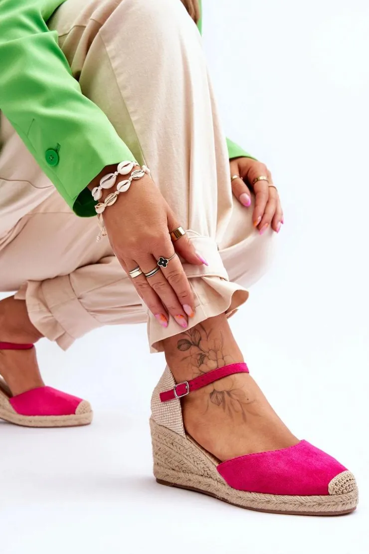 Best Boto Zamszowe Sandałki Espadryle Na Koturnie Fuksja Cammer