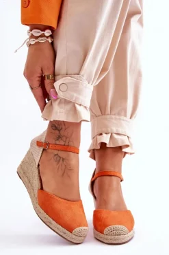 Hot Boto Zamszowe Sandałki Espadryle Na Koturnie Pomarańczowe Cammer