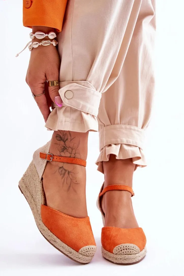 Hot Boto Zamszowe Sandałki Espadryle Na Koturnie Pomarańczowe Cammer