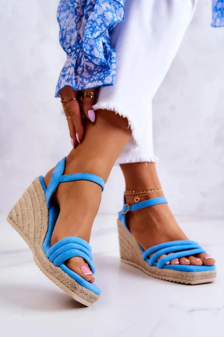 Best Boto Zamszowe Sandałki Na Koturnie Niebieskie Louisiana