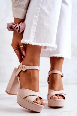 Best Boto Zamszowe Sandałki Na Obcasie Beżowe Semilla