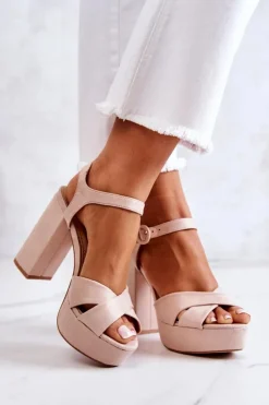 Best Boto Zamszowe Sandałki Na Obcasie Beżowe Semilla