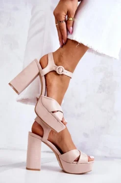 Best Boto Zamszowe Sandałki Na Obcasie Beżowe Semilla