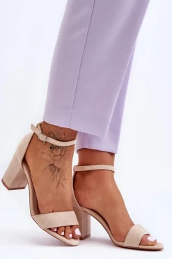 Best Boto Zamszowe Sandałki Na Obcasie Beżowe Madame