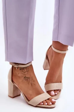 Best Boto Zamszowe Sandałki Na Obcasie Beżowe Madame