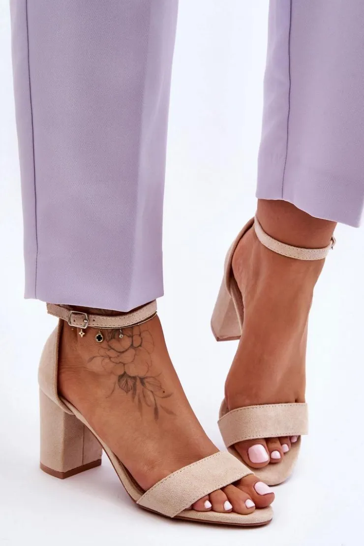 Best Boto Zamszowe Sandałki Na Obcasie Beżowe Madame