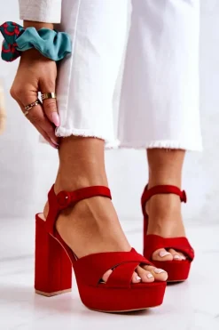 Boto Sandały Na Obcasie*Zamszowe Sandałki Na Obcasie Czerwone Semilla