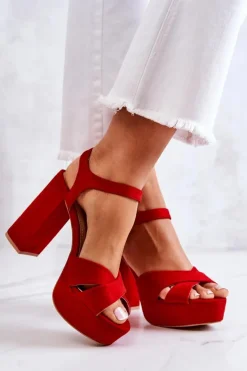 Boto Sandały Na Obcasie*Zamszowe Sandałki Na Obcasie Czerwone Semilla