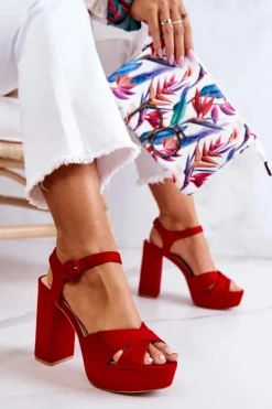 Boto Sandały Na Obcasie*Zamszowe Sandałki Na Obcasie Czerwone Semilla