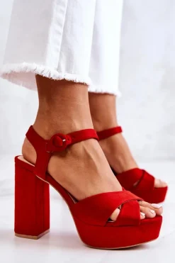 Boto Sandały Na Obcasie*Zamszowe Sandałki Na Obcasie Czerwone Semilla