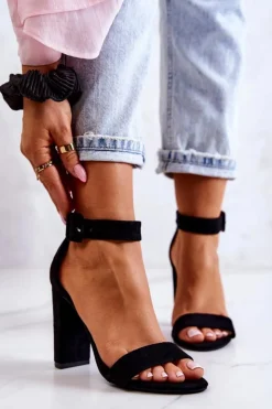 Damskie Boto Zamszowe Sandałki Na Obcasie Czarne Jacqueline