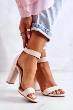 Best Boto Zamszowe Sandałki Na Obcasie Beżowe Jacqueline