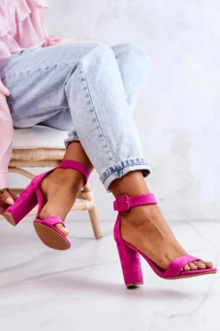 Damskie Boto Zamszowe Sandałki Na Obcasie Fuksja Jacqueline