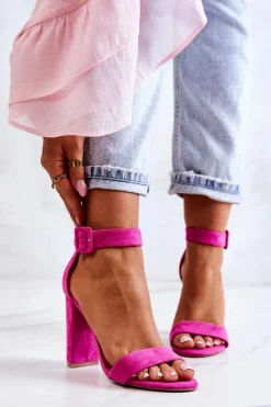 Damskie Boto Zamszowe Sandałki Na Obcasie Fuksja Jacqueline