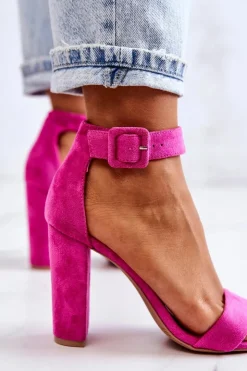 Damskie Boto Zamszowe Sandałki Na Obcasie Fuksja Jacqueline