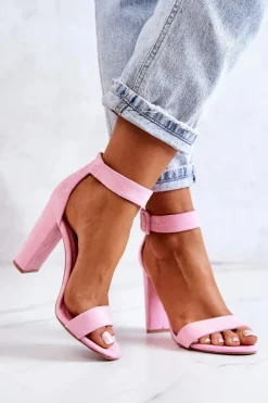 Hot Boto Zamszowe Sandałki Na Obcasie Różowe Jacqueline