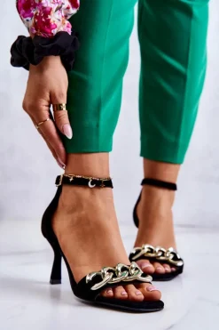 Laura Messi Sandały Na Obcasie*Zamszowe Sandałki Na Obcasie 2366 Czarne