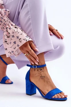 Boto Zamszowe Sandałki Na Obcasie Niebieskie Madame