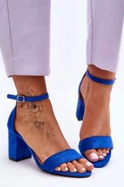 Boto Zamszowe Sandałki Na Obcasie Niebieskie Madame