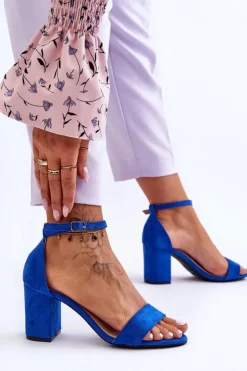 Boto Zamszowe Sandałki Na Obcasie Niebieskie Madame