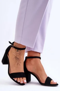 Damskie Boto Zamszowe Sandałki Na Obcasie Czarne Madame