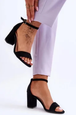 Damskie Boto Zamszowe Sandałki Na Obcasie Czarne Madame