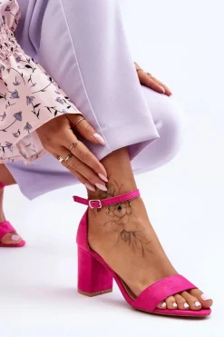 Damskie Boto Zamszowe Sandałki Na Obcasie Fuksja Madame