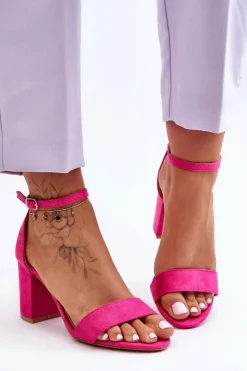Damskie Boto Zamszowe Sandałki Na Obcasie Fuksja Madame