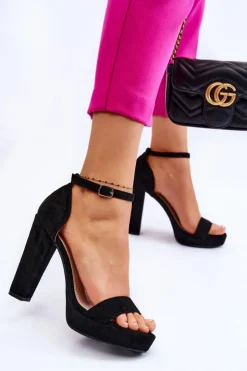 Damskie Boto Zamszowe Sandałki Na Słupku Czarne Spectacular