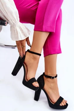 Damskie Boto Zamszowe Sandałki Na Słupku Czarne Spectacular