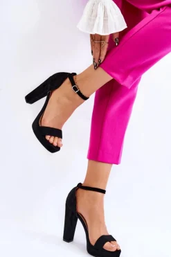 Damskie Boto Zamszowe Sandałki Na Słupku Czarne Spectacular