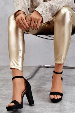 Damskie Boto Zamszowe Sandałki Na Słupku Czarne Spectacular