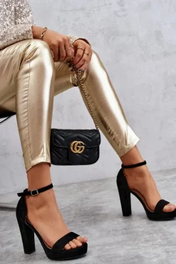 Damskie Boto Zamszowe Sandałki Na Słupku Czarne Spectacular